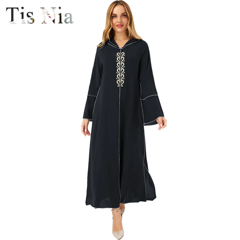 Long Sleeve Kaftan Dress Moroccan Hooded Robe Femme 2021 Muslim Abayas Turkish Pakistani Dubai Beaded Abayas Evening Gowns