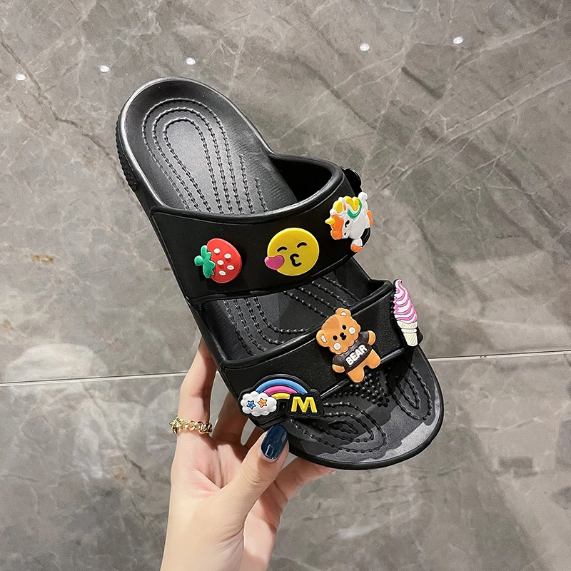 Girl Home Slippers Cute Simple Black PU Women Outdoor Slippers