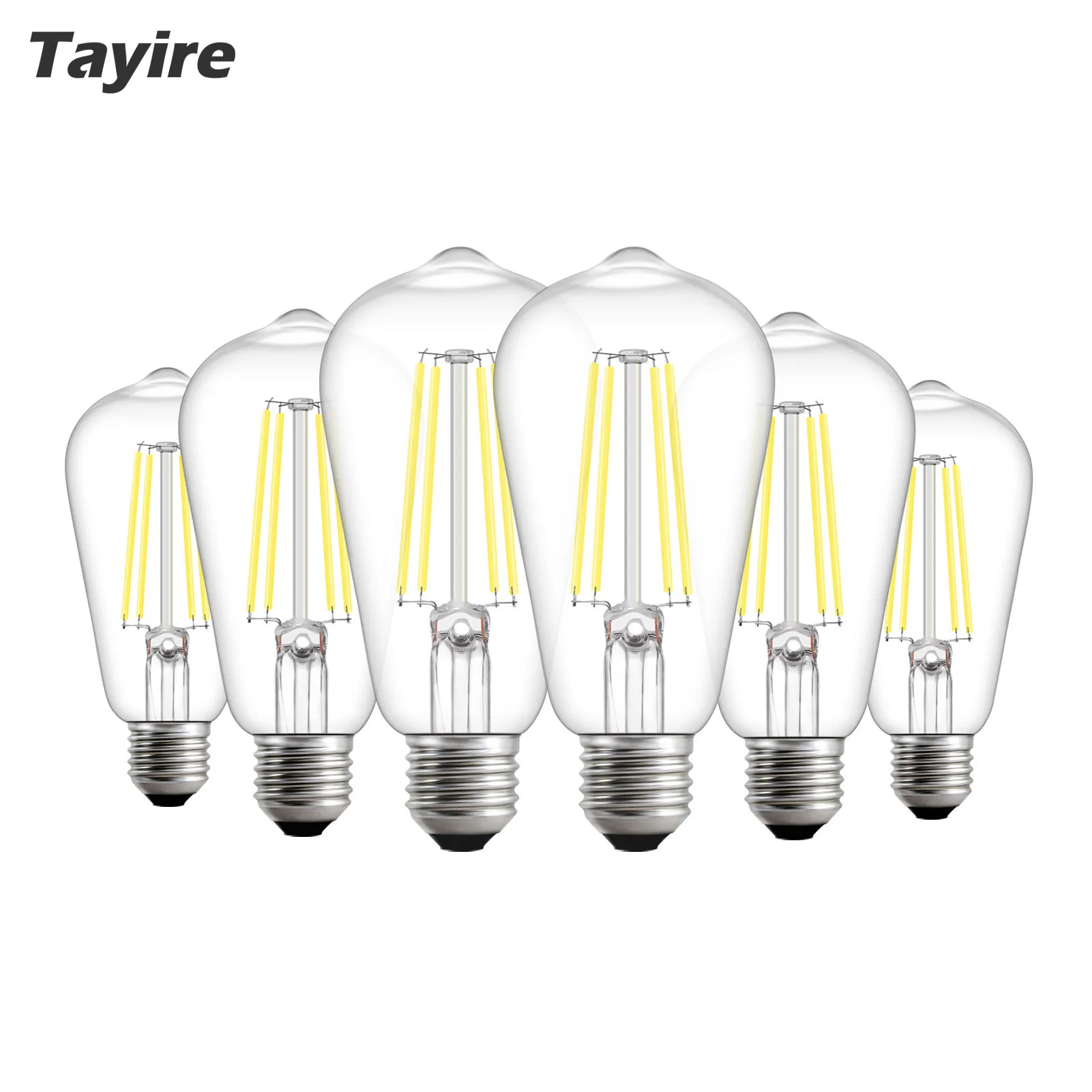 

6pcs ST64 Incandescent LED Bulb 8W E26 E27 110V 220V Vintage Edison Decoration Filament LED Lamp CRI80 6500K Dimmable LED Light