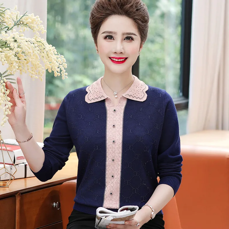 

Новинка 2022, свитер для женщин среднего возраста, пуловер из смешанной шерсти, вязаный свитер с круглым вырезом, Женский Повседневный мягкий ...