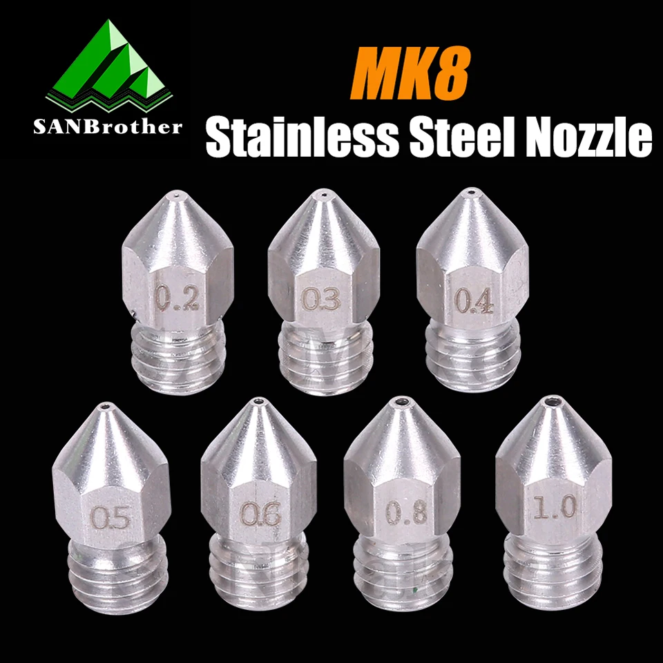 3D Printer Threaded Stainless Steel MK8 Nozzle M6 0.2 0.3 0.4 0.5 0.6mm for 1.75mm Filament for CR10 CR-10S Ender 3 Ender 5