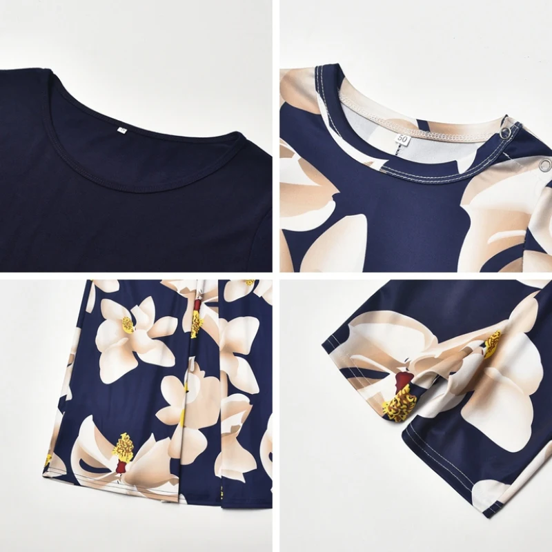 

Mommy And Me Dresses Summer Casual Floral Family Matching Outfits Stripe Stitching Skirt Beach Dresses