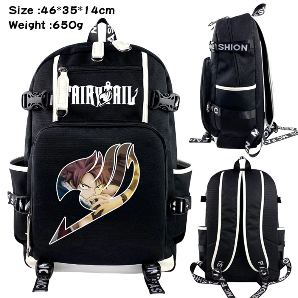 

Anime FAIRY TAIL Canva Backpack Student Packsack Teenager Schoolbag Black Zip Shoulders Travel Laptop Bag Unisex Cartoon Bookbag