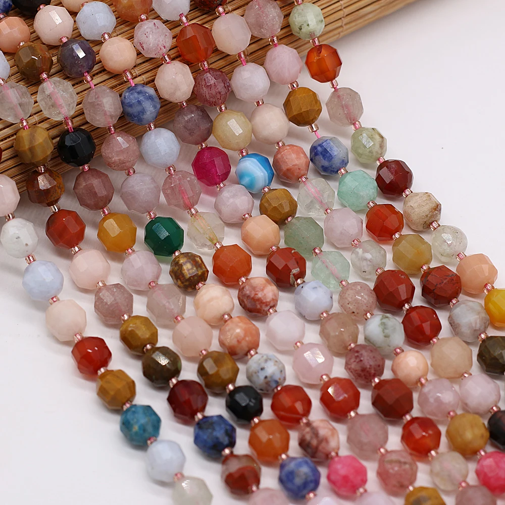 

8mm Natural Colorful Stone Beads Faceted Column Shape Loose Stone Beads For DIY Jewelry Making DIY Bracelet Accessories Gift
