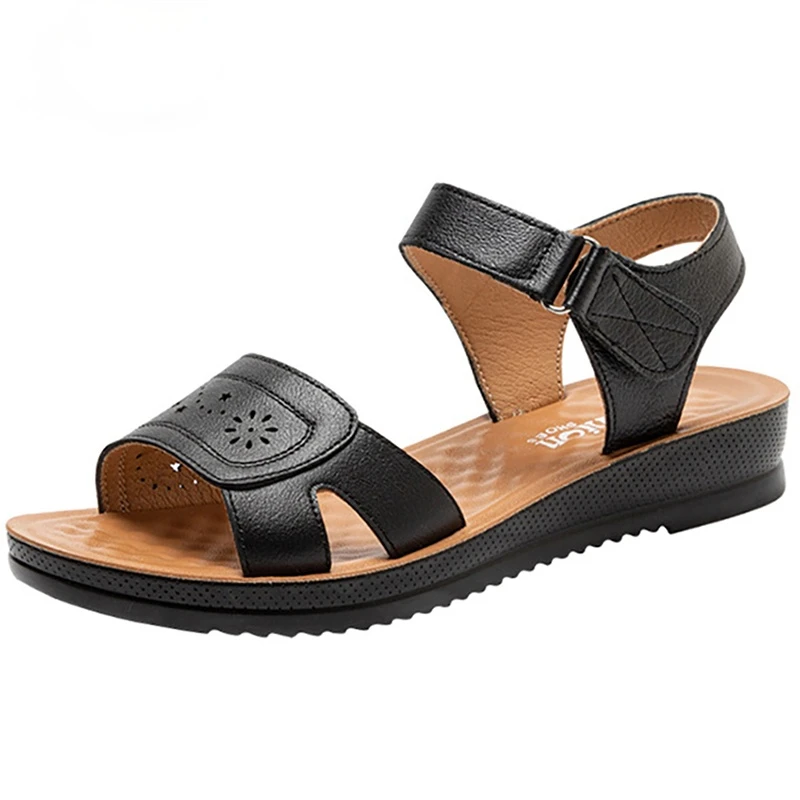 

Genuine Leather Sandals for Women 2021 Summer Flat Heels Shoes Ladies Breathable Fashion Sandalies Female Casual Working Shoes