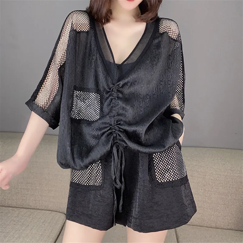 

2021 Femme Summer New Fashion Suit Women's Pullover Off-Shoulder Top + Elastic Waist Shorts Loose Casual Two-Piece Female