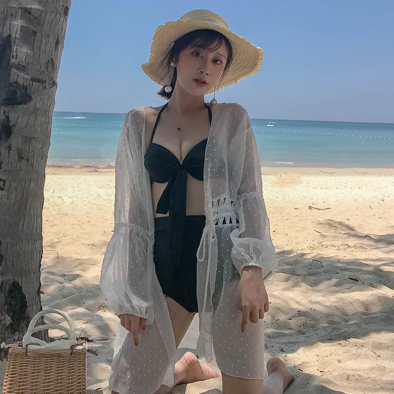 Женское пляжное платье в стиле бохо шифоновое накидка с поясом на шнуровке