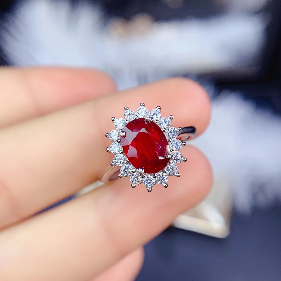 

shilovem Natural New Burning Pigeon Blood Ruby Gemstone Rings for Women Real 925 Sterling Silver new 7*9mm gift jcj07096652agh