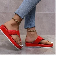 european and american large size shoes 2021 summer new color slope heel platform sandals and slippers womens flip flops