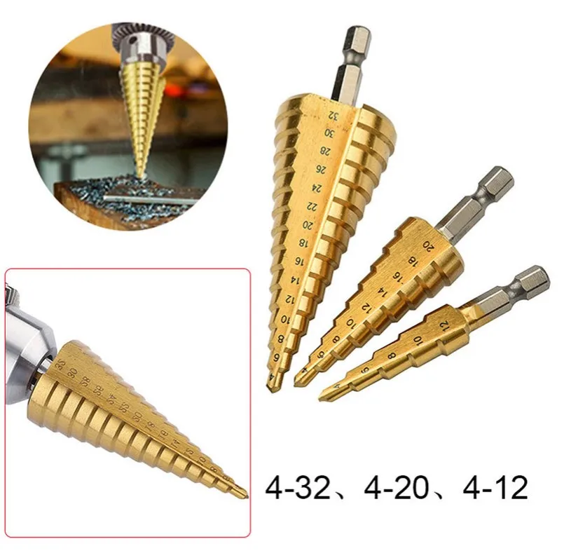 

50sets HSS Drill Bit 4-12 4-20 4-32 Drilling Power household Tools Steel Wood Hole Cutter Cone Drill Hexagonal shank straight