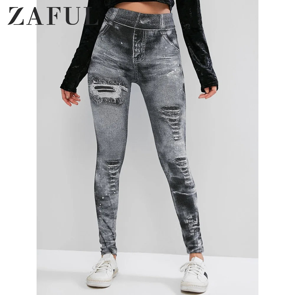 ZAFUL высокая посадка с принтом обтягивающие джеггинсы новинка 2019 повседневная