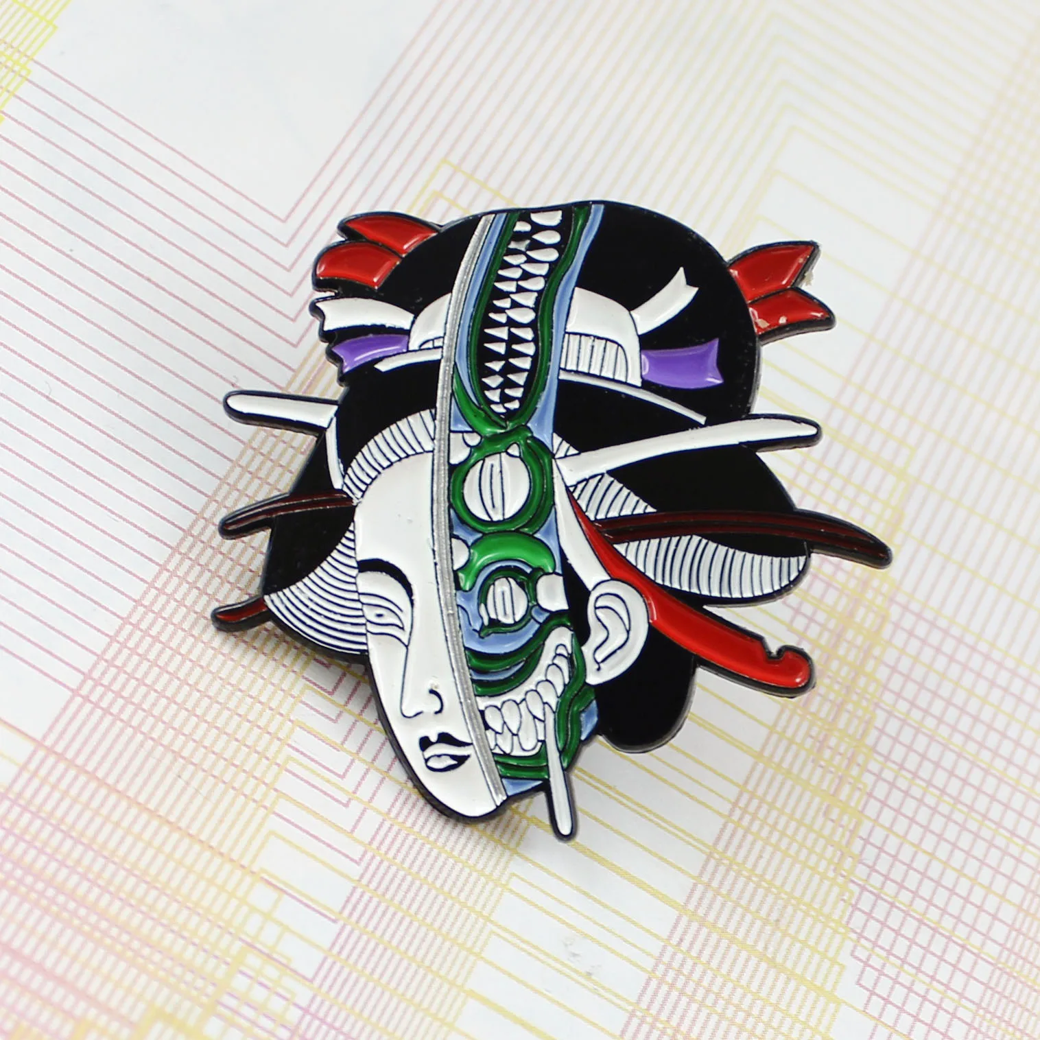 Японский инопланетянин гейши брошь заколка аксессуар половина лица Скелет для