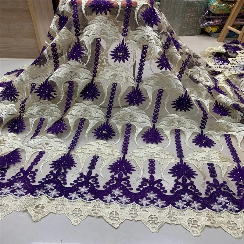 

2021 High Quality African Lace Fabric With Stones African Embroidery Guipure Lace Fabric For Nigerian Net Lace For Women Dress