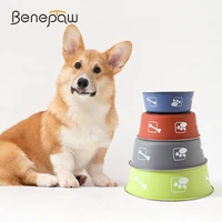 benepaw stainless steel dog bowl eco friendly silicone antislip bottom food drinking water pet feeder fashion paw bone print