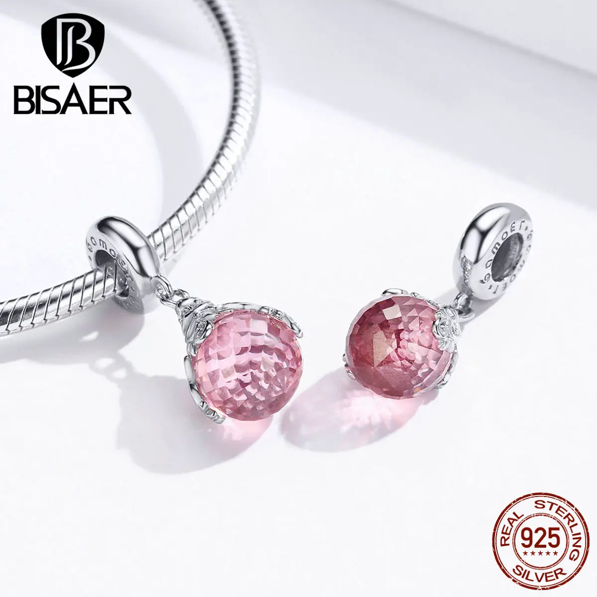 BISAER, 925 пробы, серебро, Волшебная бутылка, бусины, подвеска, розовый циркон, бутылки, амулеты, подходят для браслетов, серебро, 925, EFC101