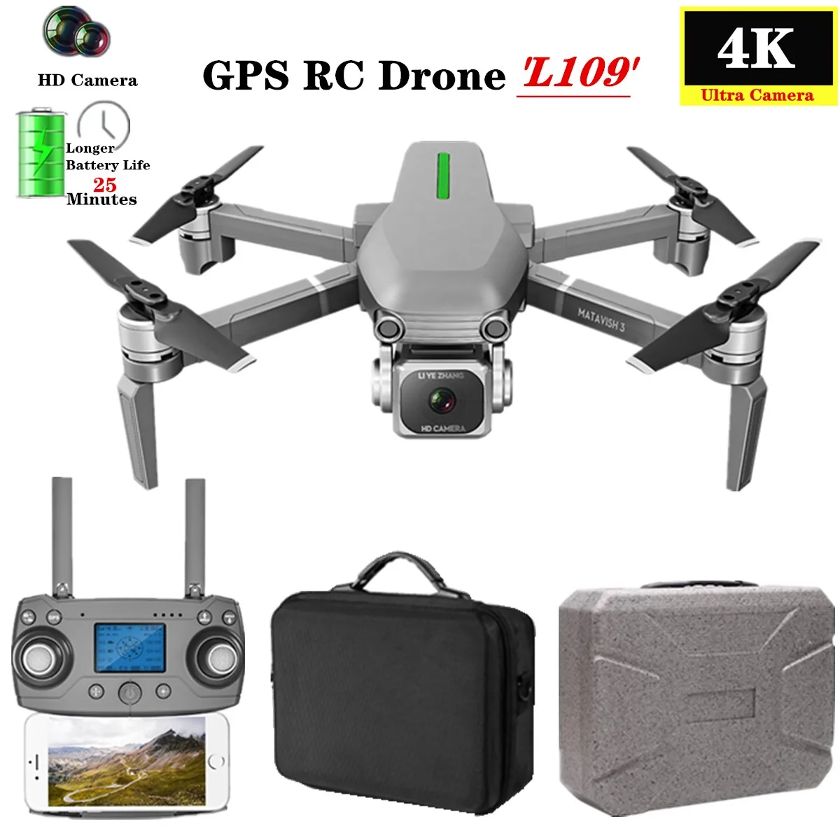 Квадрокоптер с дистанционным управлением L109 4K HD камера Дроны Wi Fi GPS одной кнопкой