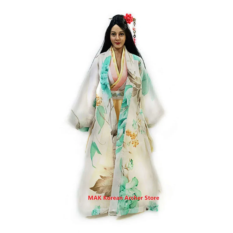 

1/6 Han Clothes Green Ancient Style Green Print Dress Fit 12'' PH TBL UD Figure Body