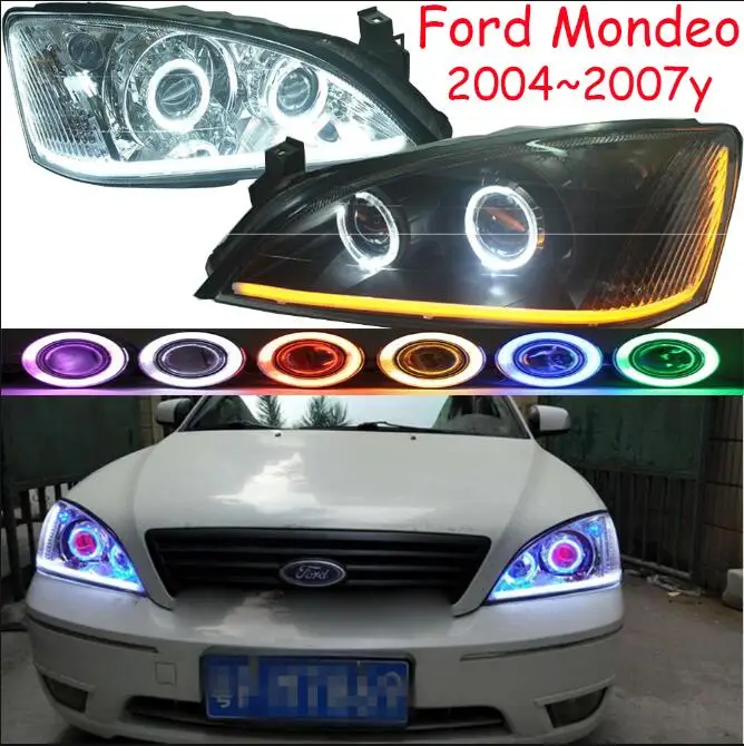1 комплект, 2004~ 2007y автомобильный bupmer головной светильник forMondeo, головной светильник Fusion, автомобильные аксессуары, СВЕТОДИОДНЫЙ DRL HID xenon fog forMondeo, фары - Цвет: Model2 style