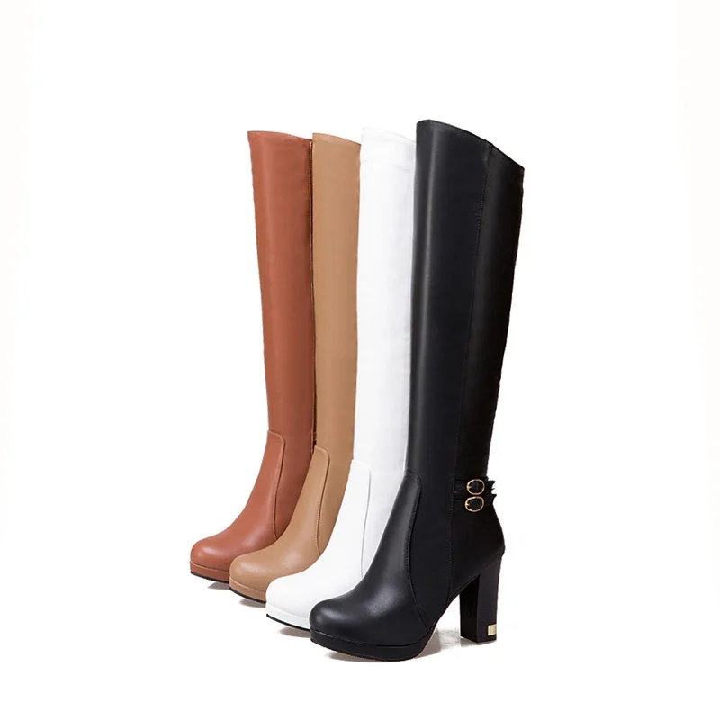 

BLXQPYT New Arrive Women Boots Fashion Zipper Ladies Boots Solid Color Buckle Knee High Boots Big Size 34-43