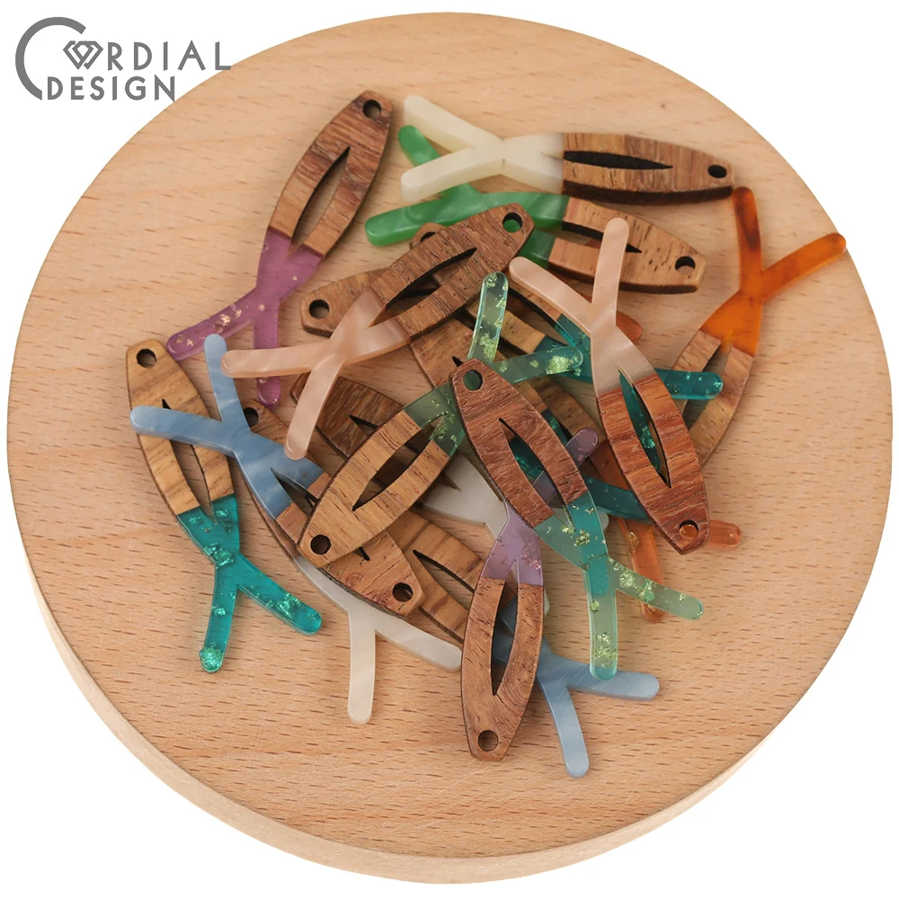 

Cordial Design 50Pcs 11*38MM Earrings Accessories/Pendants/Fish Shape/DIY/Natural Wood & Resin/Jewelry Findings & Components