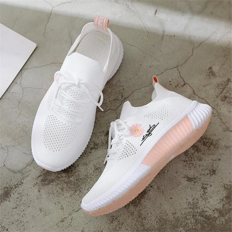 

Summer Casual Women's Shoes Flowers Lightweight Comfortable Mesh Breathable Athletic Sneakers Flat Women Walking Sports Shoes
