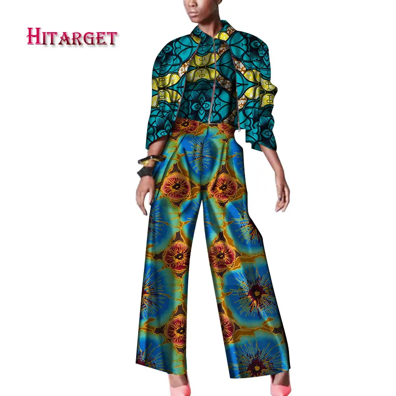 African Dashiki women 3 Pieces Set Cotton Print Wax Crop 2 Tops and Pant Sets Sewing African Women Suits africa clothes WY453