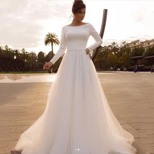 Женское свадебное платье с длинным рукавом, фатиновая юбка, свадебные платья принцессы