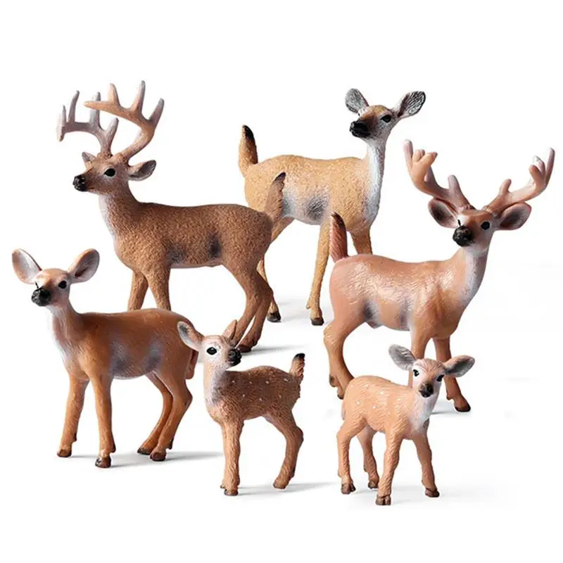 

6PCS Christmas Deer Reindeer Doll Simulation Elk Model Ornaments Cartoon Animals Craft Ornaments For Forest Party Xmas Decor