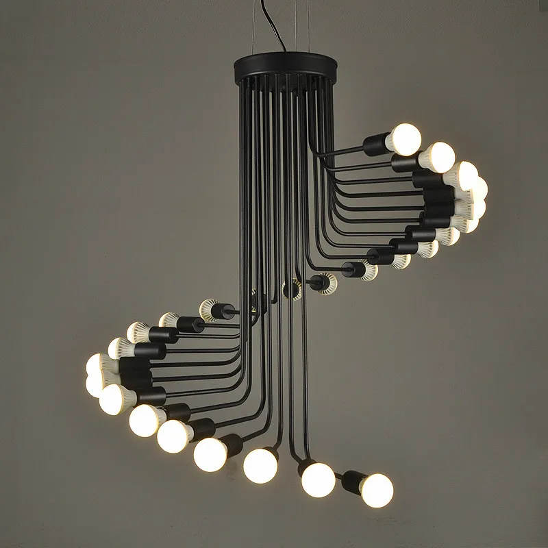 値段 北欧ブラックメタルスパイラルled E27シャンデリア階段ledハングシャンデリア照明玄関20/26ライトledサスペンションランプ器具
