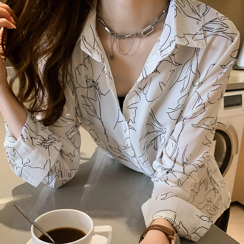 Винтажные женские темперамент печатных шифон рубашки 2021 Новый Осень размера