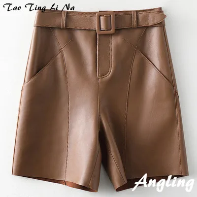 

2021 Women New Genuine Real Sheep Leather Shorts H52