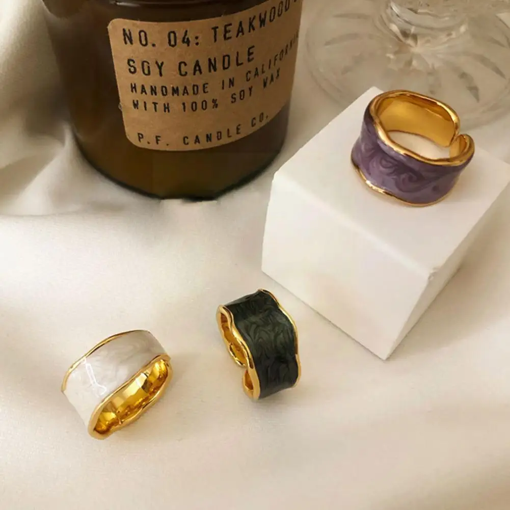 

Antique Irregular Drop Gold Color Rings Enamel Drip Women Glaze Jewelry Open Opening Ring Gift For Men Elegant Party B5B3