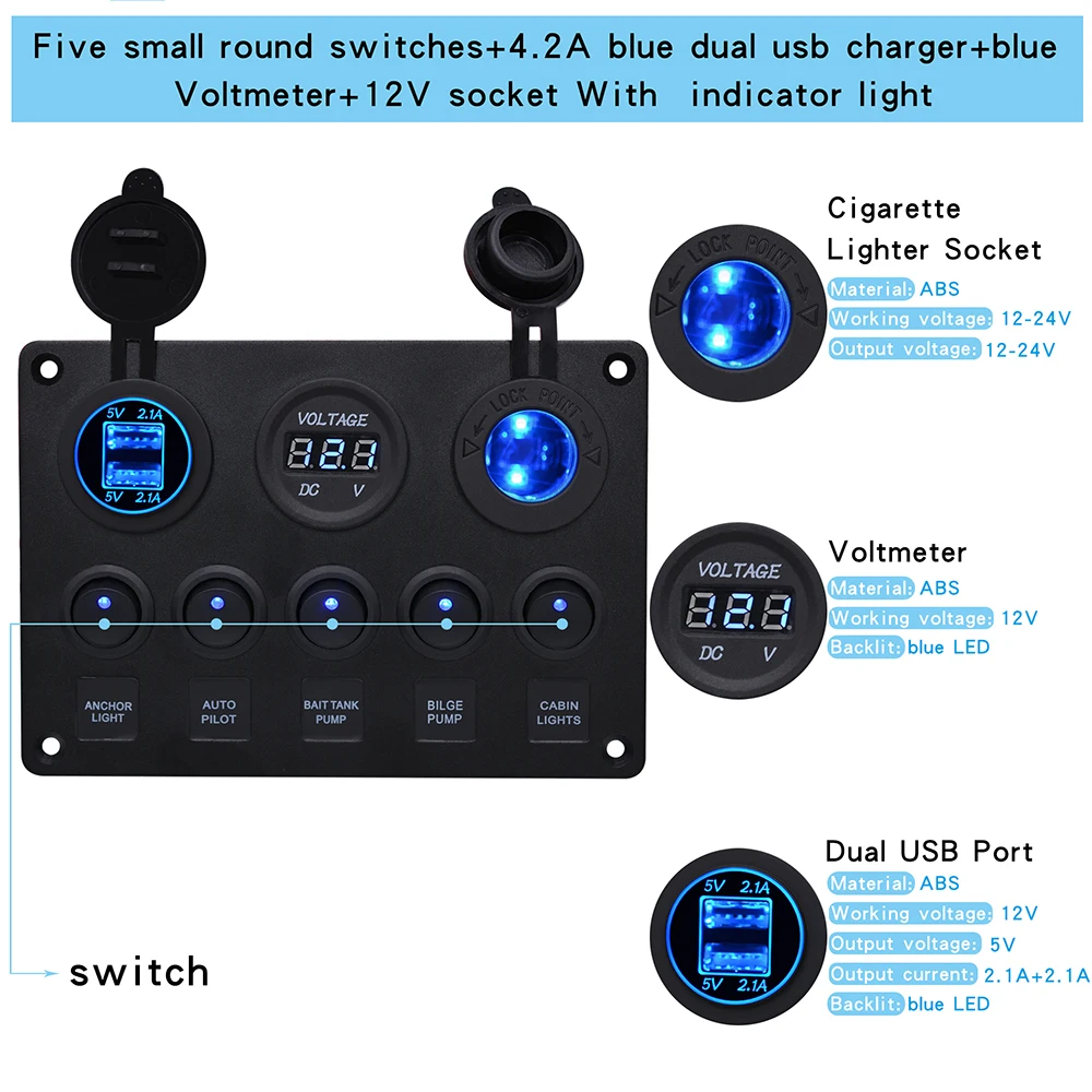 12 В розетка питания 5 банд ВКЛ ВЫКЛ переключатель панель прикуривателя зарядное