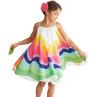 От 1 до 6 лет Радужное платье для девочек; Детский летний цветной Повседневный школьный сарафан; Одежда для дня рождения с подтяжками для маленьких детей