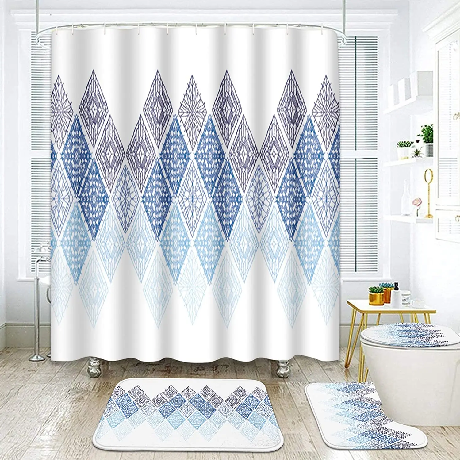 Набор штор для душа в богемном стиле синяя Алмазная накладка на ковер чехол