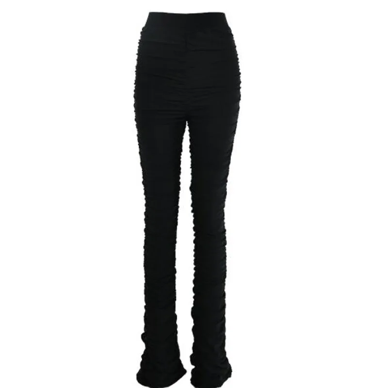 

Cultiseed Women Sexy Double Layer Pleated Mesh High Waist Slim Hip Flare Pants Ladies New Fashion Solid Color Long Trousers