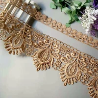 2 yds embroidered flower lace ribbon trims for costumes sofa home textiles curtain trimmings dress applique polyester gold