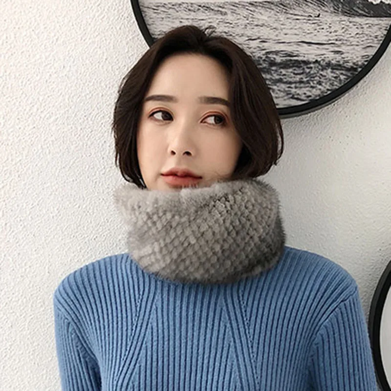 Для женщин из натурального меха норки шарфы для женская зимняя Толстая теплая