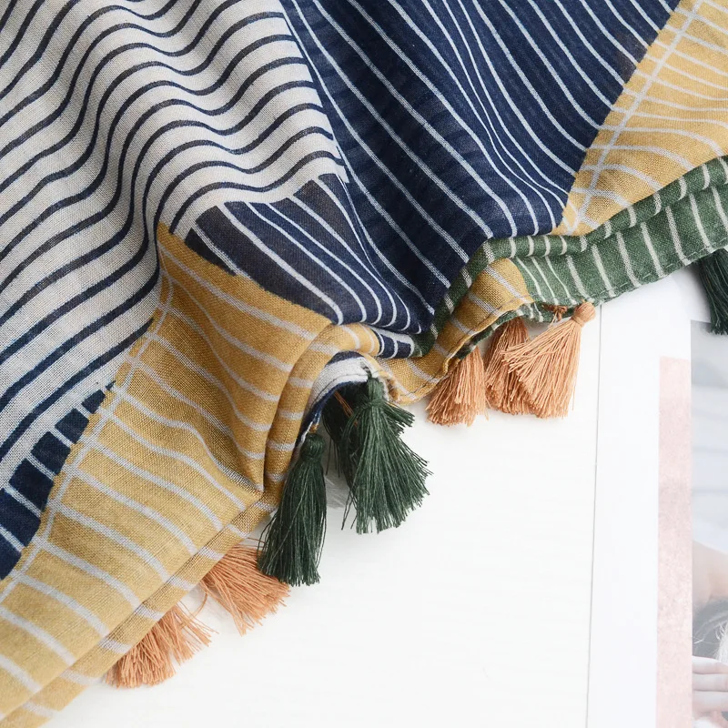 Новый богемный геометрический полосатый цветной шарф экспорт тонкий Шелковый