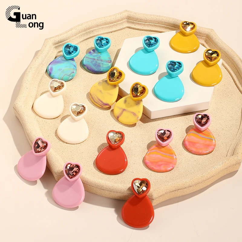 

GongLong Acrylic Crystal Heart Earrings For Women Korean Fashion Big Dangle Drop Earring for Girl Elegant Brincos Party Jewelry