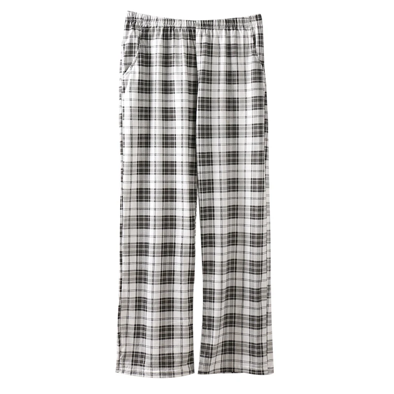 

Women Sleep Bottoms Plaid Loose Straight Casual Home Wear Female Simple Korean Style Soft Daily Basic Elastic Waist Cotton Chic