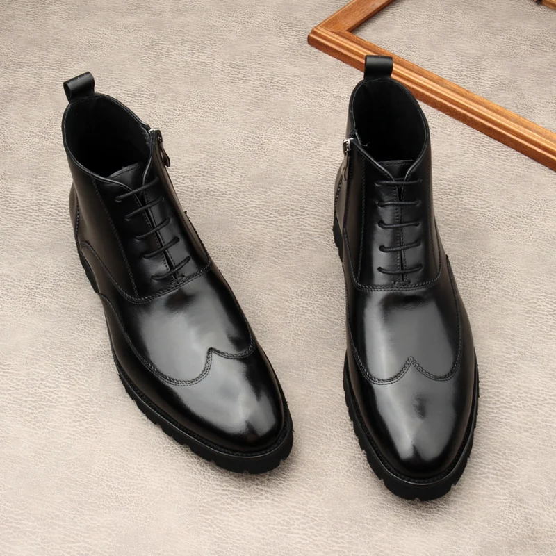 Ботинки Челси высокие топы. Воловья кожа кружево рабочая одежда круглая голова |