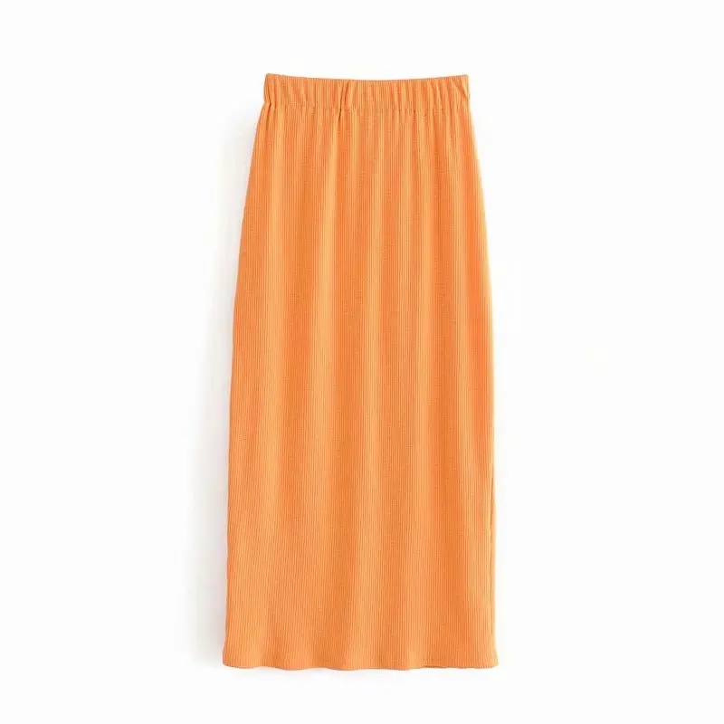

toppies Women Knitted Skirts Set Autumn Two Piece Set Female Tracksuits Orange Cropped Sweatshirts High Waist Midi Skirts