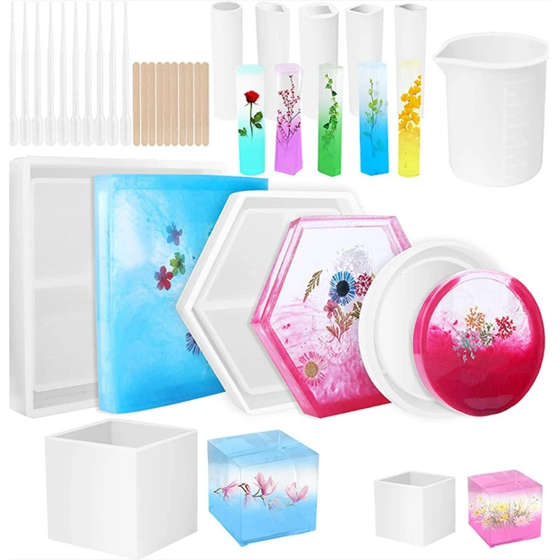 

Resin Silicone Molds Round Square Coaster Epoxy Molds Resin Casting Molds for Craft Making Agate Slice Coasters Cup Mat M7DD