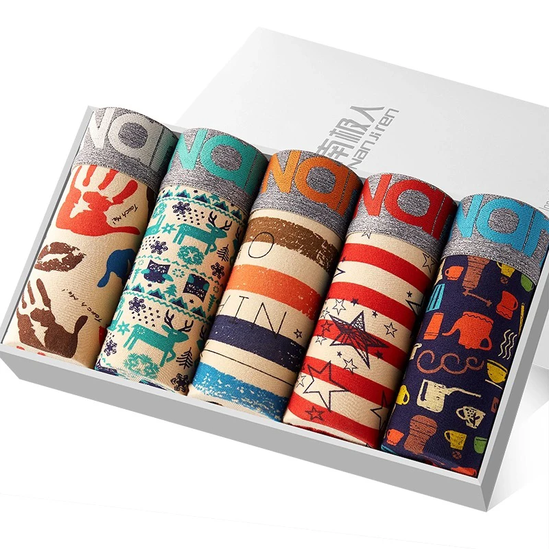 2021 боксеры Для мужчин нижнее белье из хлопка мужские трусы с изображением