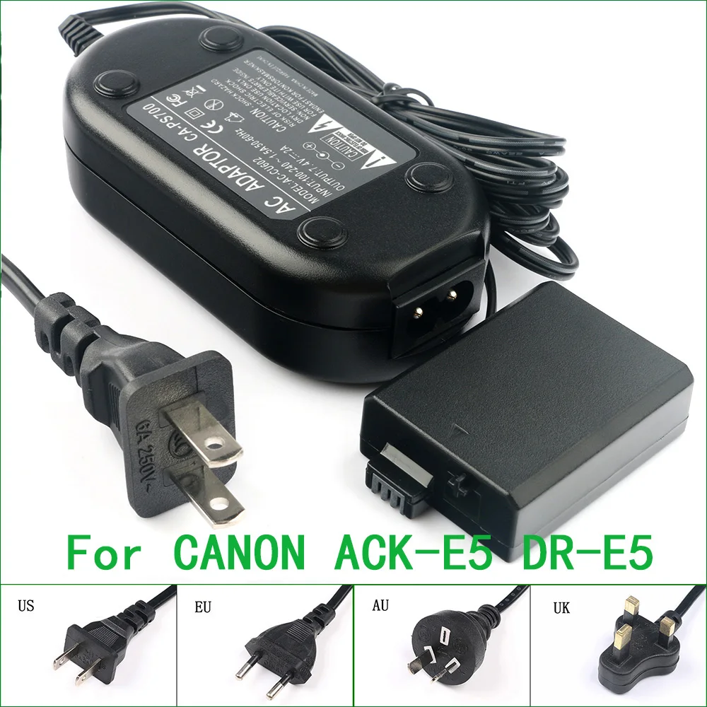 

ACK-E5 + DR-E5 LP-E5 Dummy Battery AC Power Adapter Charger For Canon EOS 450D 500D 1000D Kiss F X2 X3 Rebel XSi XS T1i