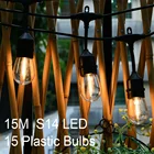Светодиодная лампа накаливания Эдисона S14, уличная LED гирлянда с 15 лампочками, IP65, 48 футов, 15 м, 1 Вт, для сада, внутреннего дворика, праздника, свадьбы