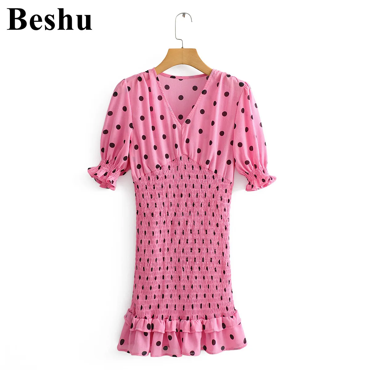 Za 2019 модное сексуальное мини-платье для женщин розовое красное черное в горошек с