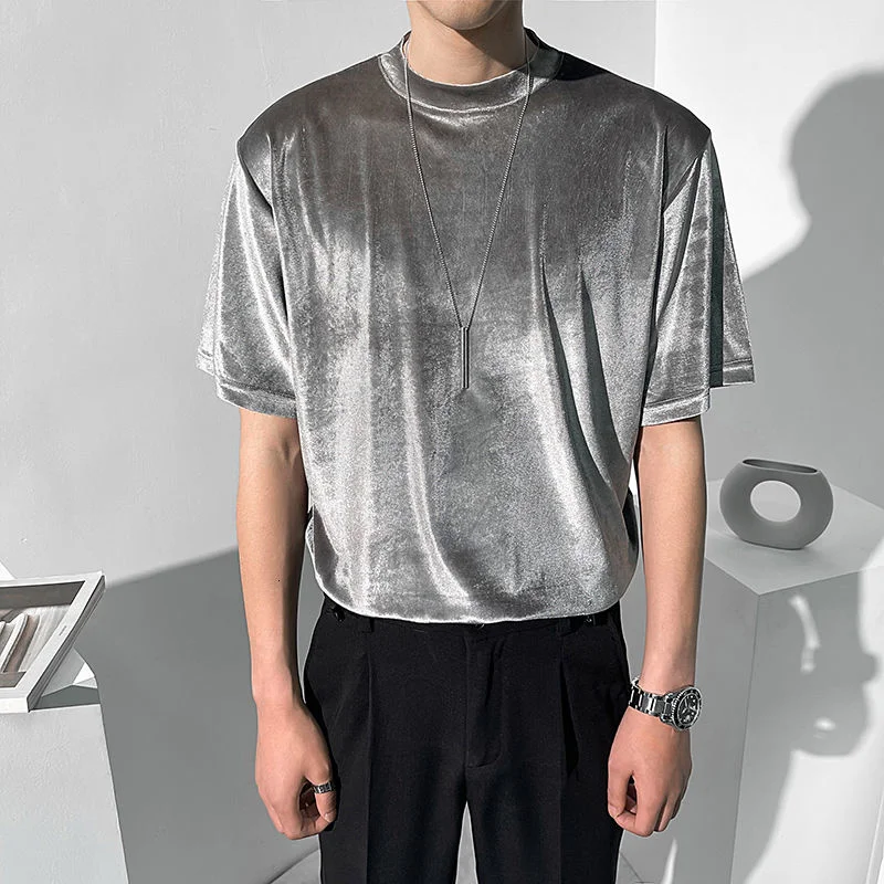 

Men T-Shirt Velvet Tshirt Summer Short Sleeve Simple Men Luxury Elegant Loose Men Tshirt Social Club Outfits Tee Shirt Homme