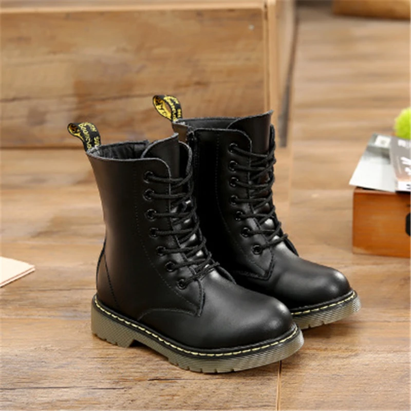 Детские мотоциклетные ботинки из натуральной кожи на шнуровке до середины